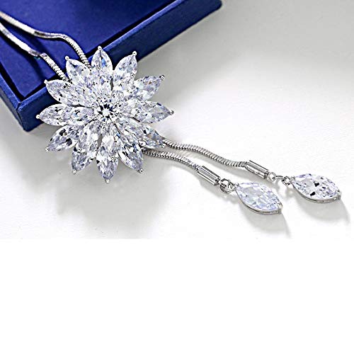 Crystal Flower Long Chain Necklace