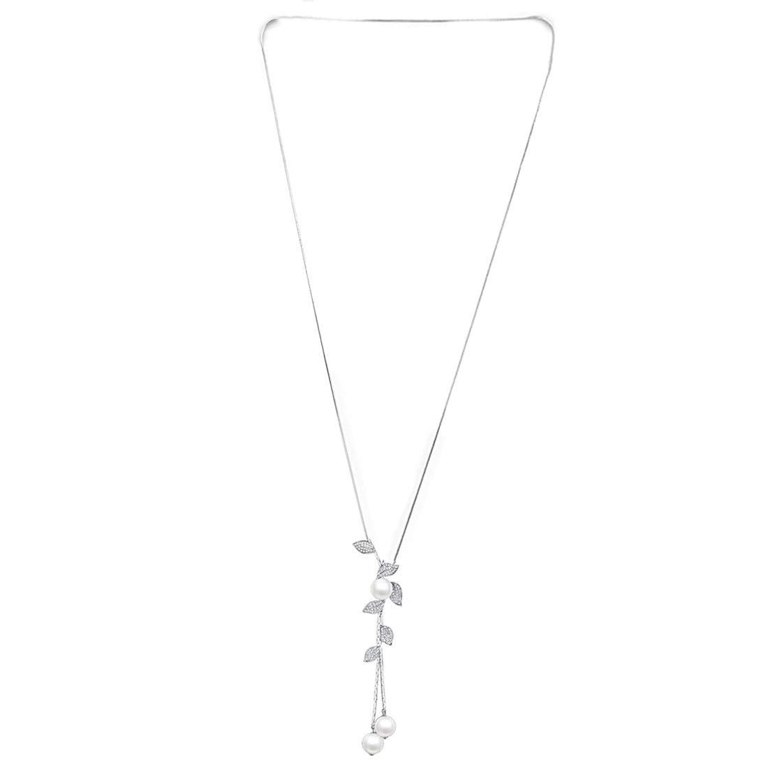 Wine Crystal Pearl Chain Necklace