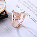 Rose Gold Dual Butterfly Crystal Adjustable Ring