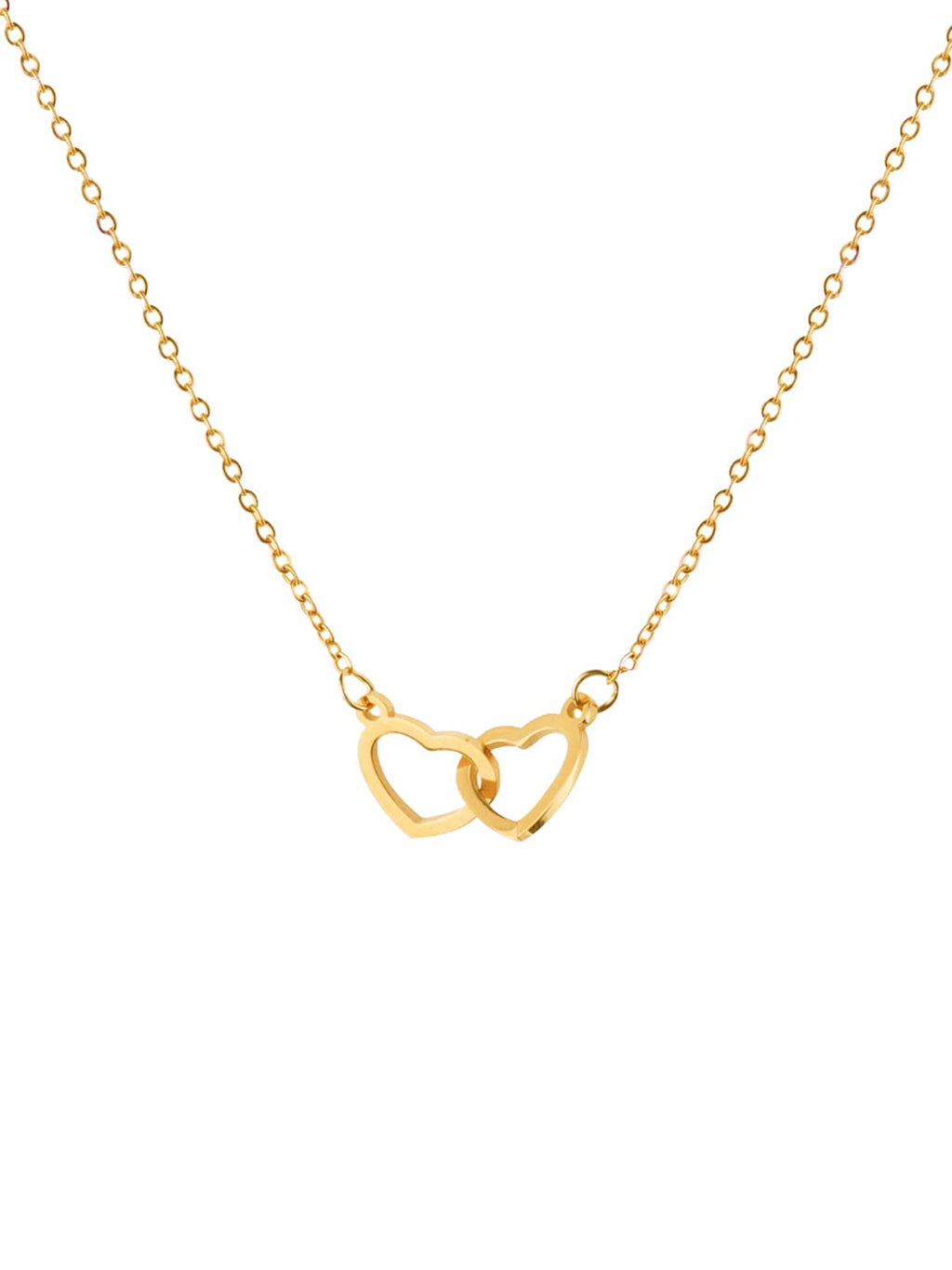 Dual Heart Stainless Gold Pendant Necklace