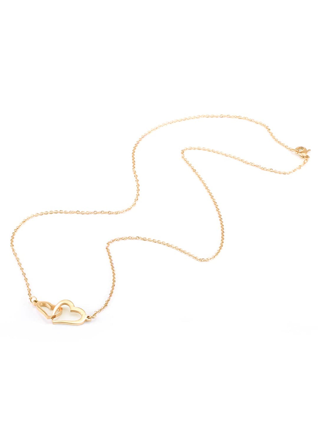 Dual Heart Stainless Gold Pendant Necklace