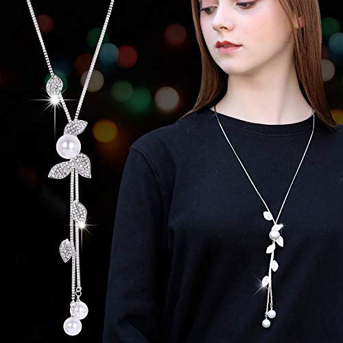 Wine Crystal Pearl Chain Necklace