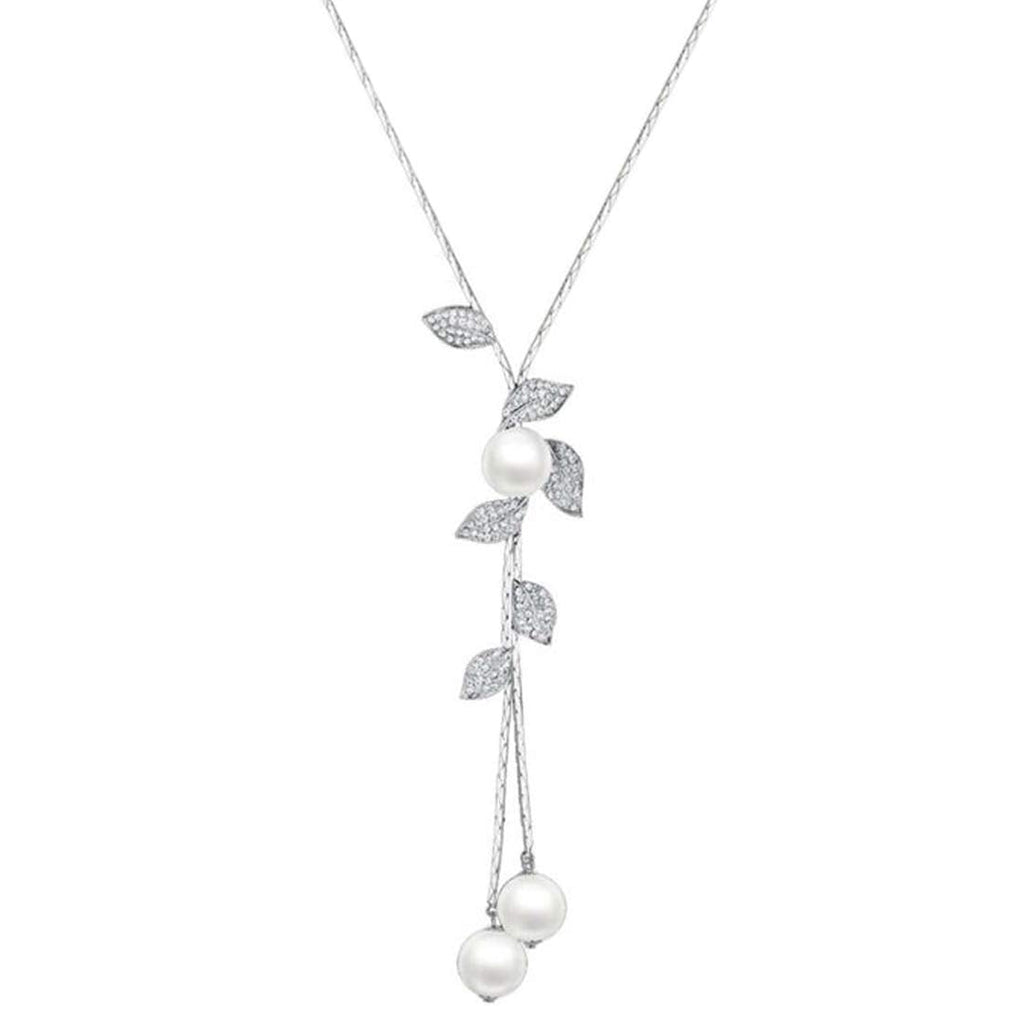Wine Crystal Pearl Chain Necklace