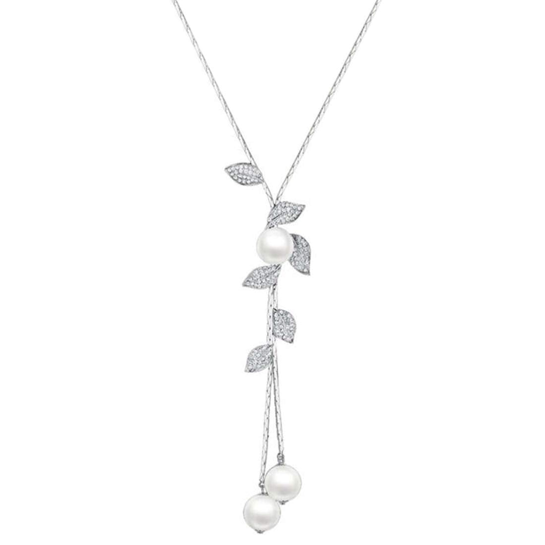 Wine Crystal Pearl Chain Necklace