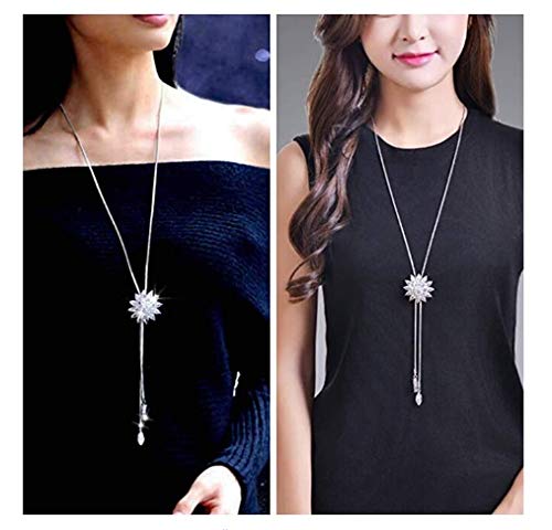 Crystal Flower Long Chain Necklace