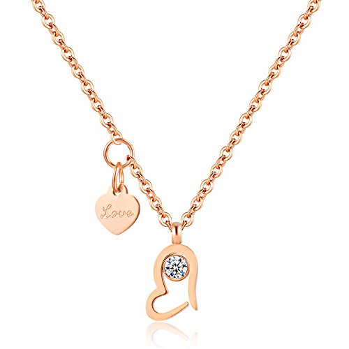 Rose Gold Love Heart Pendant Necklace