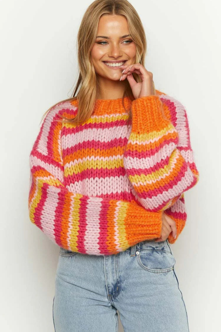 Striped Knit Pullover Sweater