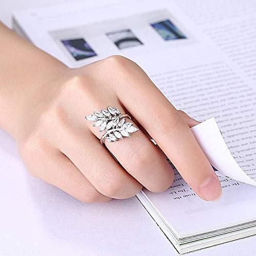 Platinum Plated White Crystal Leaf Ring