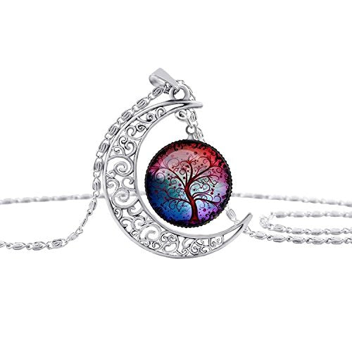 Crescent Moon Life Tree Glass Necklace