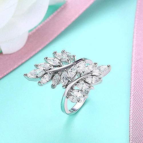 Platinum Plated White Crystal Leaf Ring