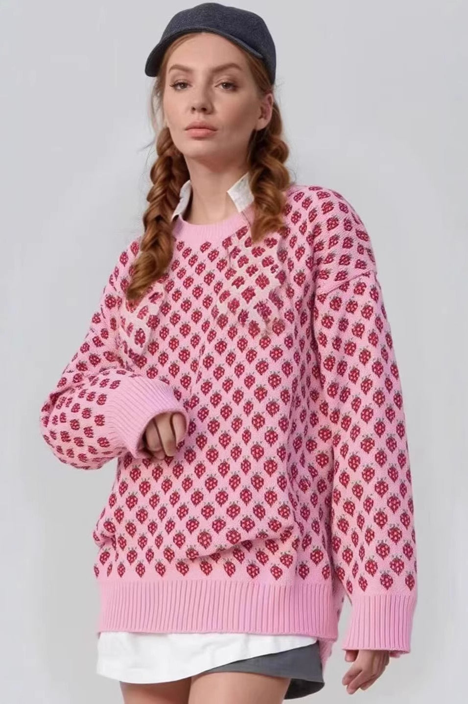 Strawberry Pattern Knit Sweater