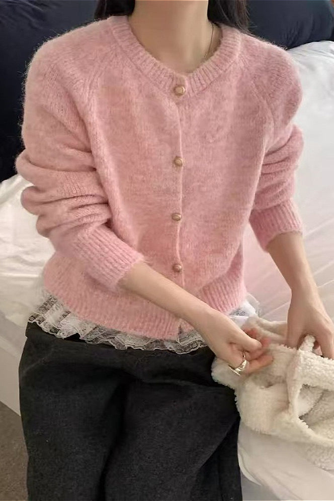 Loose Gentle Plain Knit Cardigan