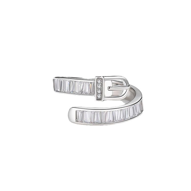 Silver Crystal Belt Buckle Adjustable Ring