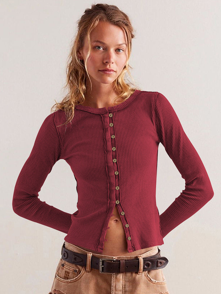 Buttoned Textured Knit Cardigan