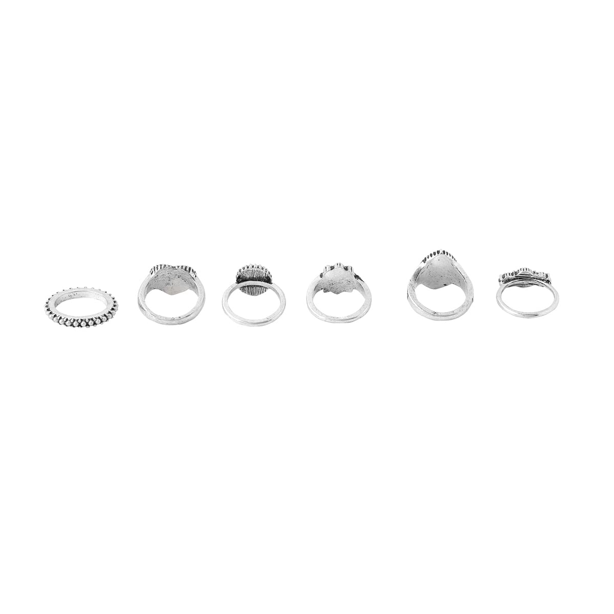 Oxidised Silver Vintage Six Piece Midi Ring