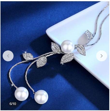 Wine Crystal Pearl Chain Necklace