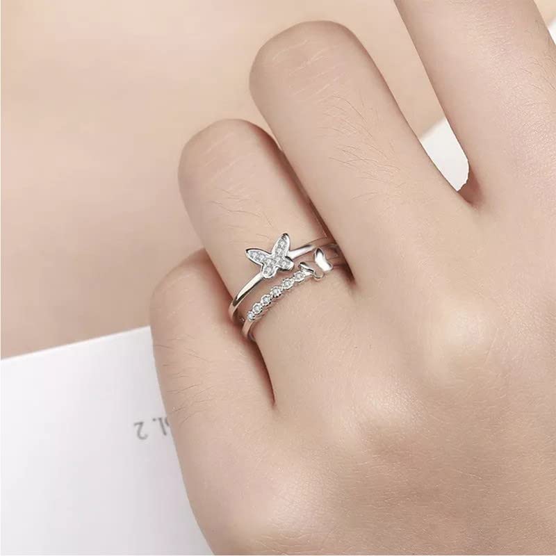 Silver Toned Butterfly Adjustable Ring