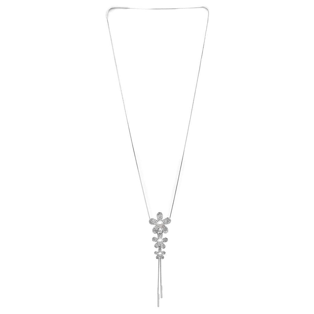 Floral Pearl Crystal Long Necklace