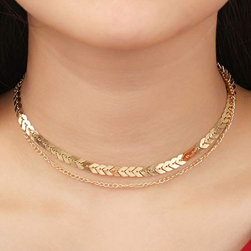 Gold Sequins Fishbone Choker Necklace