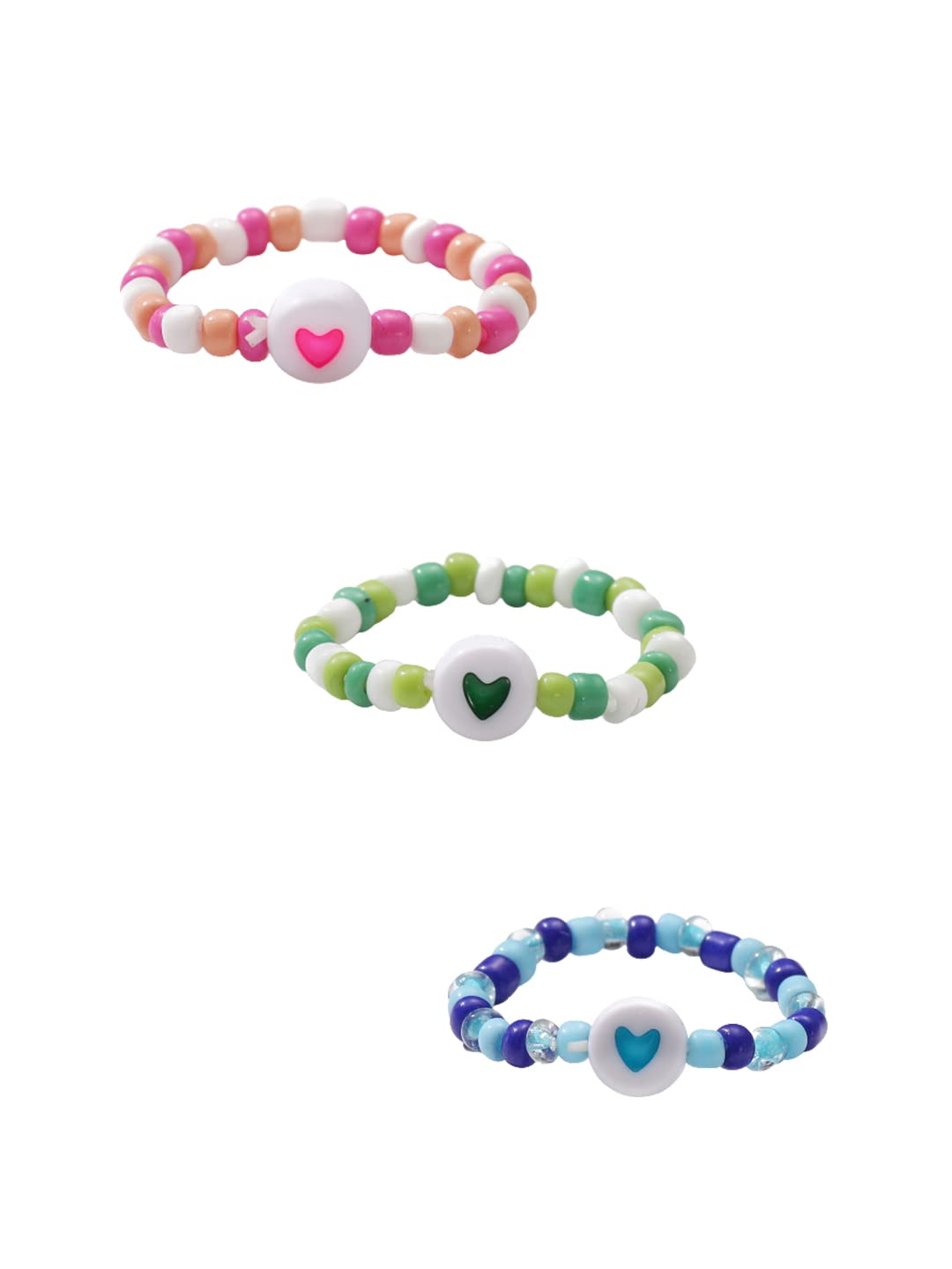 Multicolor Beads Stackable Three Piece Ring