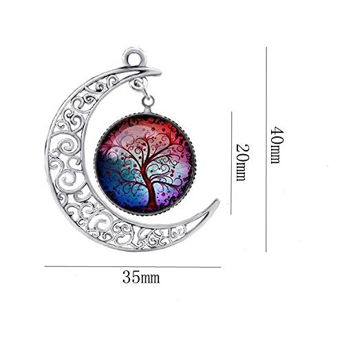 Crescent Moon Life Tree Glass Necklace