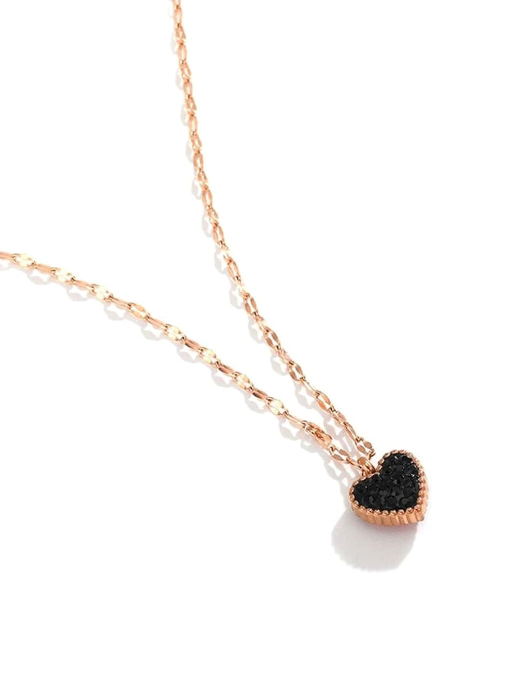 Black Red Heart Rose Gold Pendant Necklace