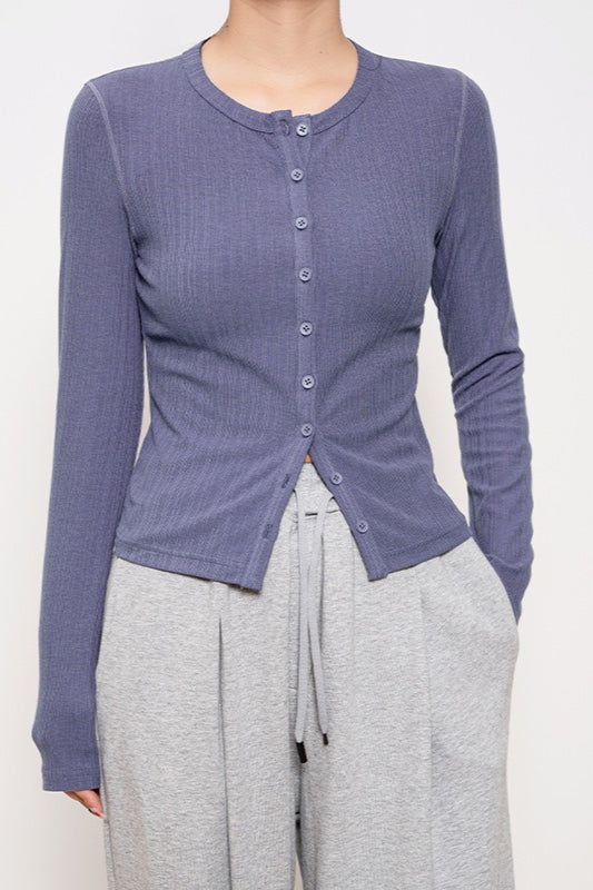 Light Ribbed Slim Button Knit Cardigan