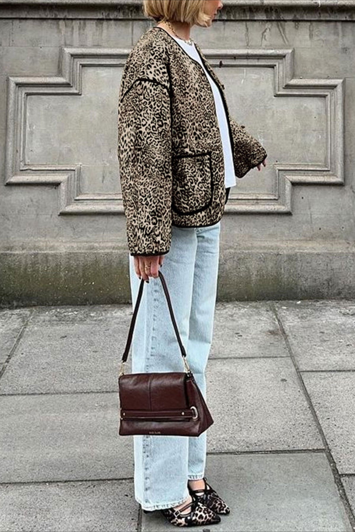 Vintage Animal Print Short Cardigan