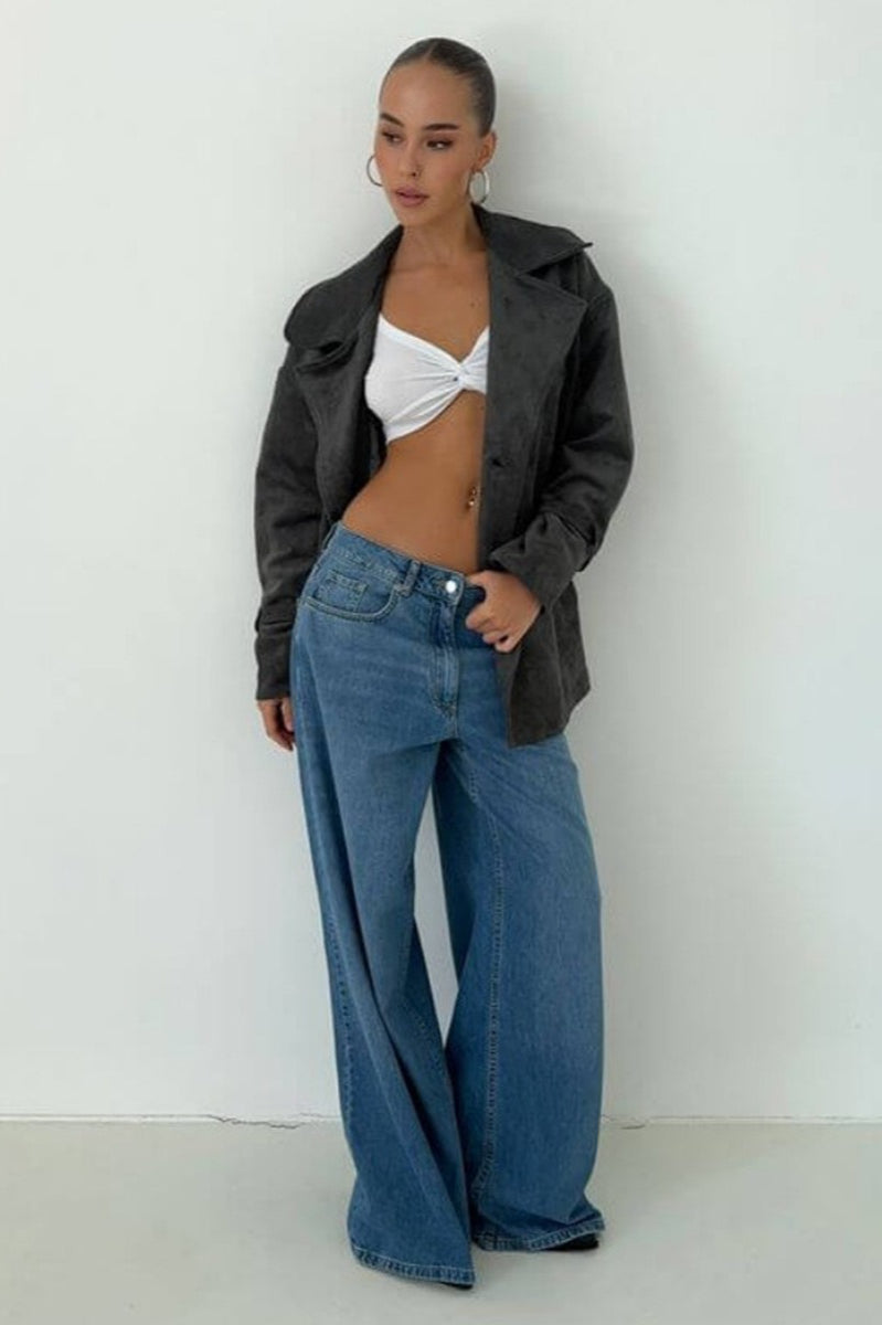 Retro Suede Lapel Tie Waist Jacket Coat