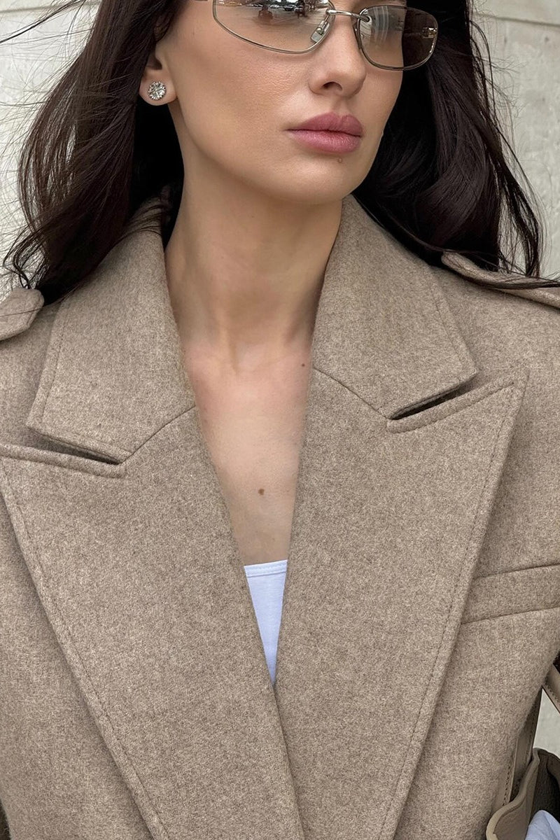Notch Lapel Epaulet Wool Blend Loose Coat