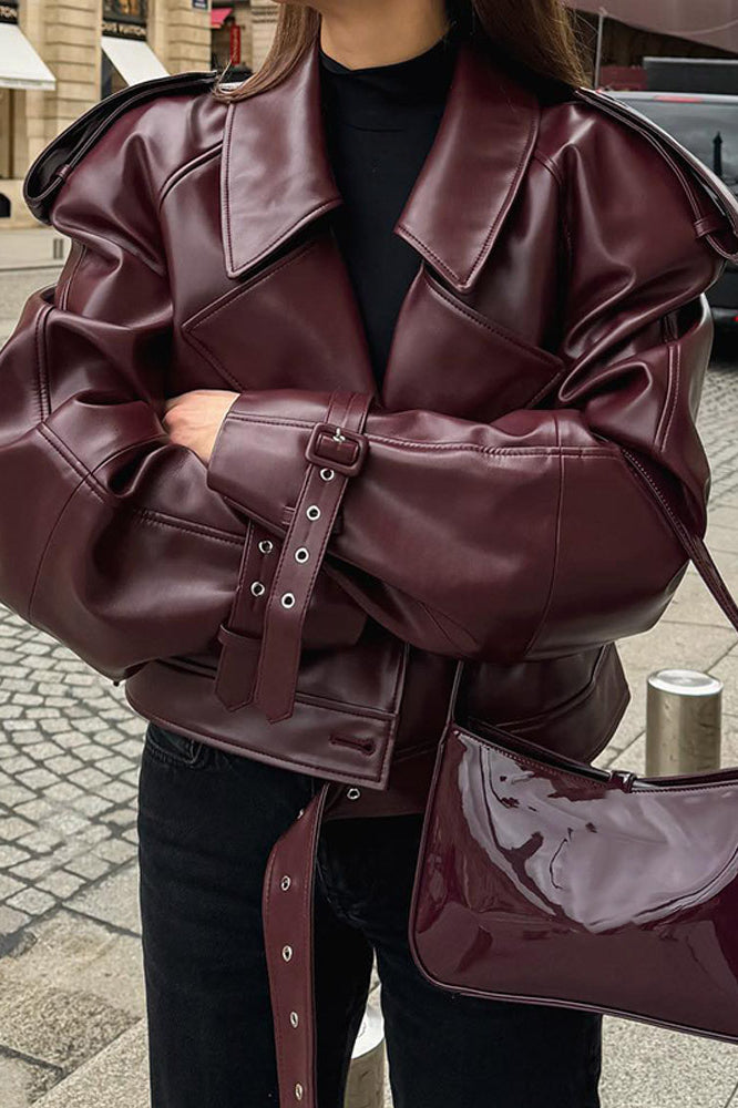 Burgundy Retro Moto Coat