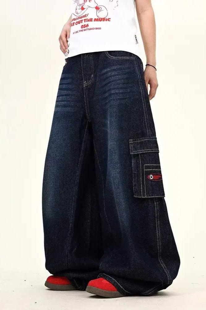 Dark Blue Cargo Wide-Leg Jean