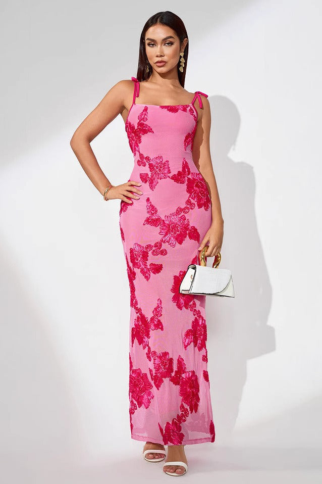 Elegant 3D Flower Embroidered Mesh Floral Dress