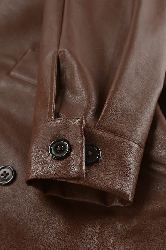 Retro Brown Leather Blazer Coat