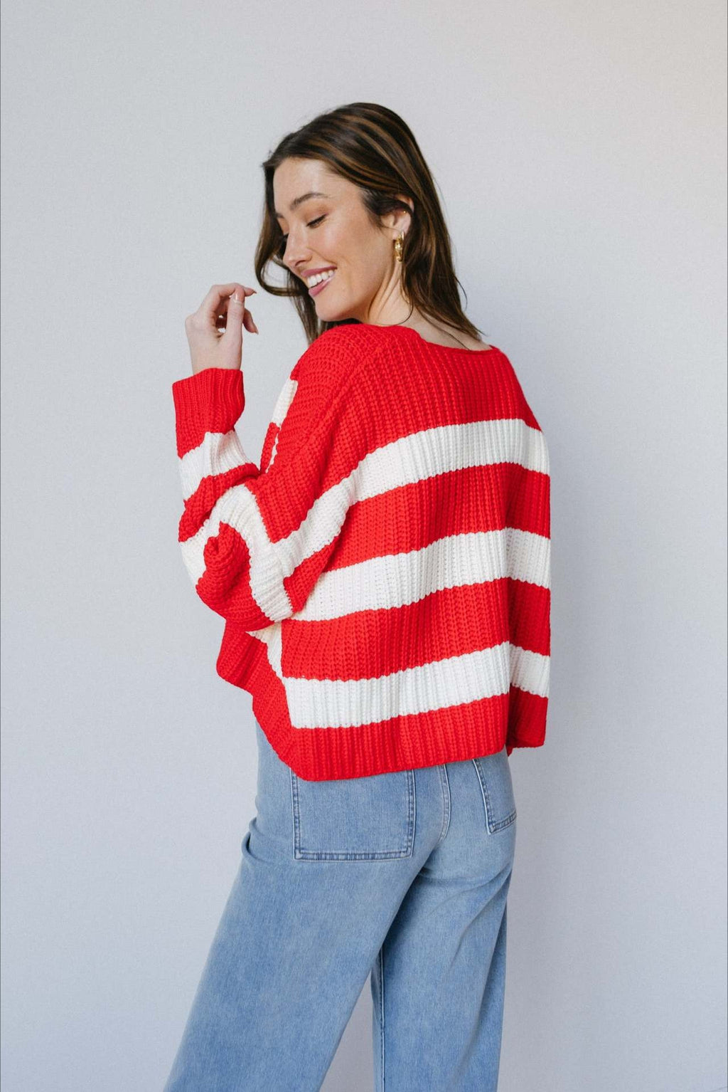 Relaxed Stripe V-Neck Long-Sleeve Cardigan