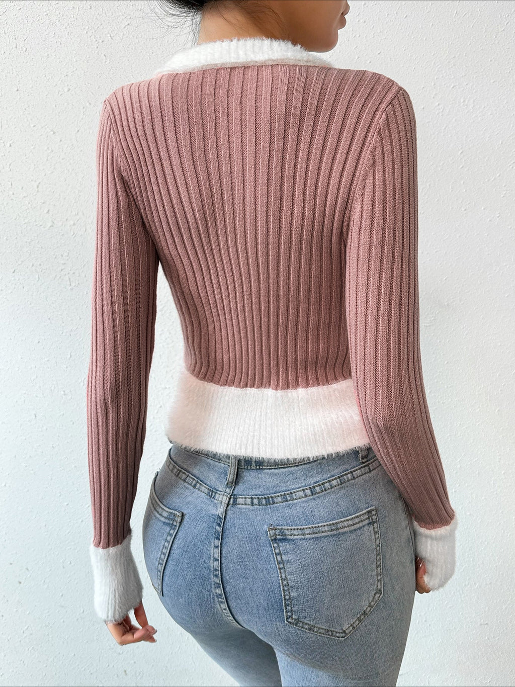 Zip-Front Tailored Knit Cardigan