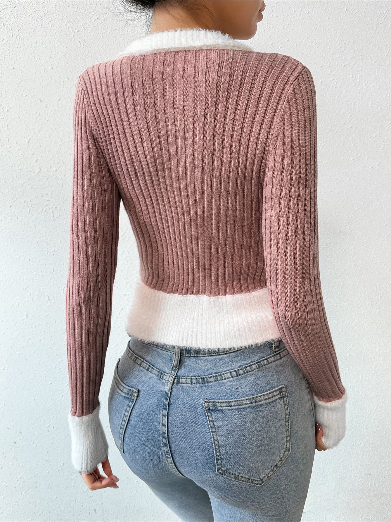 Zip-Front Tailored Knit Cardigan