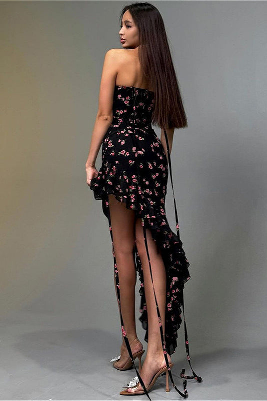 Lace Ruffle Mesh Floral Dress