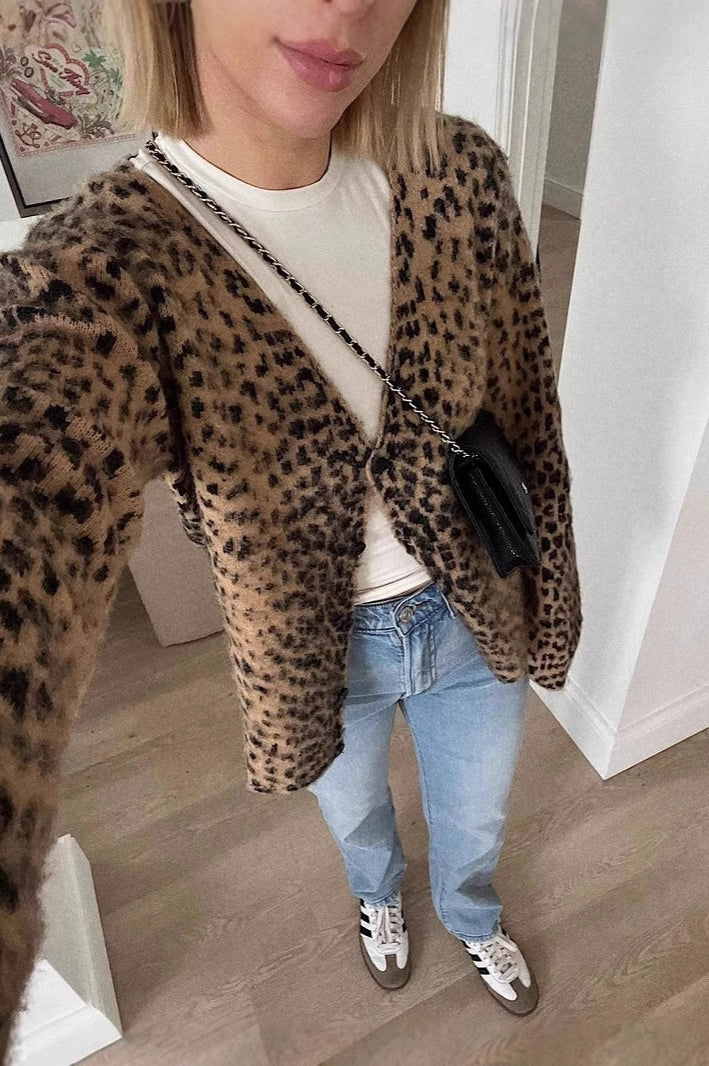 Soft V-Neck Animal Cardigan