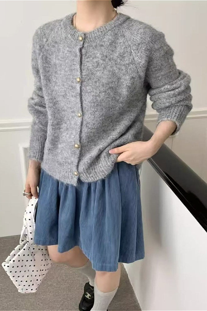 Loose Gentle Plain Knit Cardigan