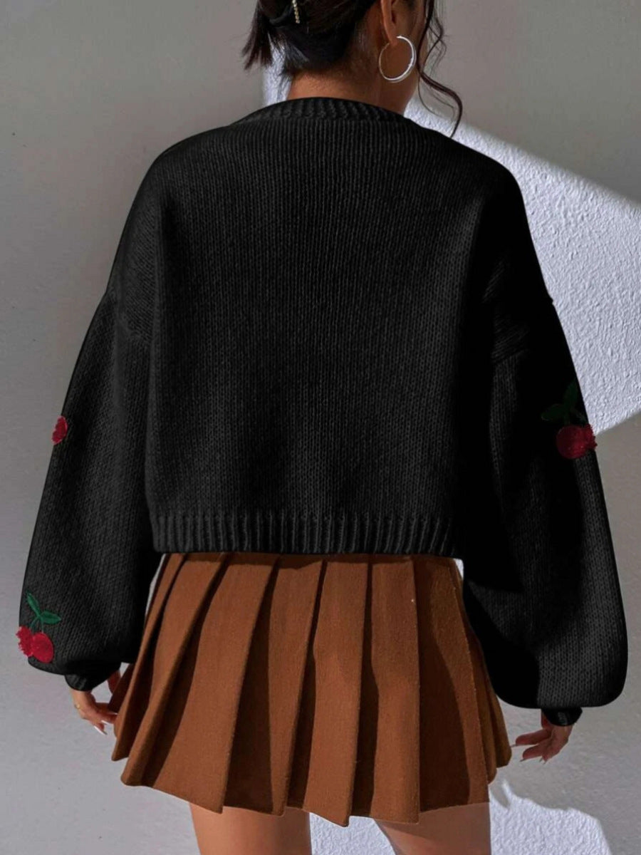 Embroidered Open Knit Cardigan