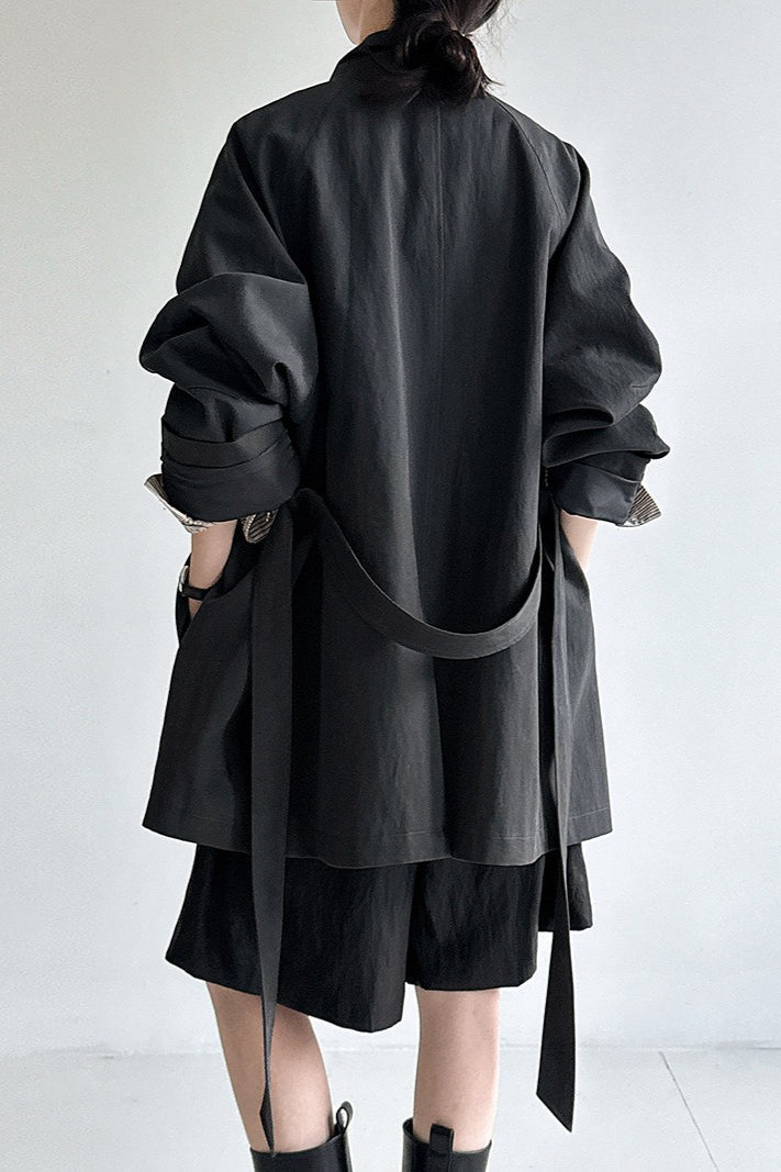 British Style Stand Collar Belted Mid Trench Coat