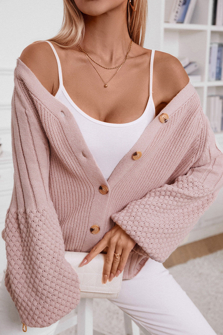 Solid Buttoned Knit Cardigan