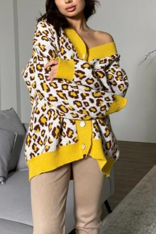 Leopard Print Knit Long-Sleeve Cardigan