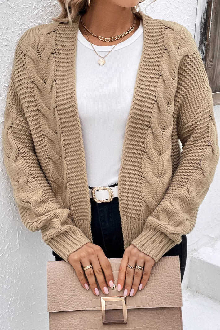 Ribbed Plain Long Sleeve Knit Cardigan