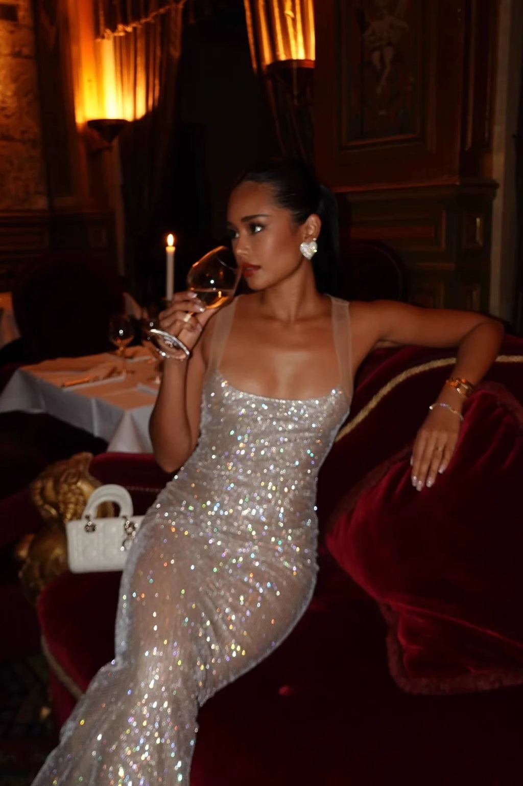Sparkling Rhinestone Evening Maxi Dress