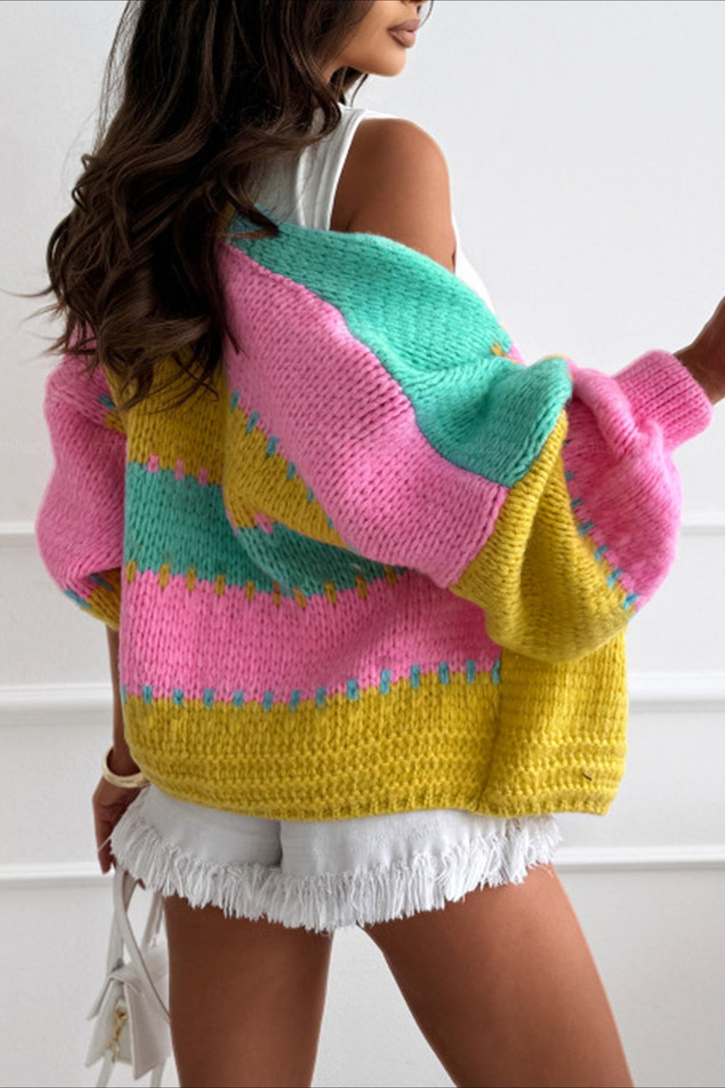 Relaxed Colorblock Loose Knit Cardigan