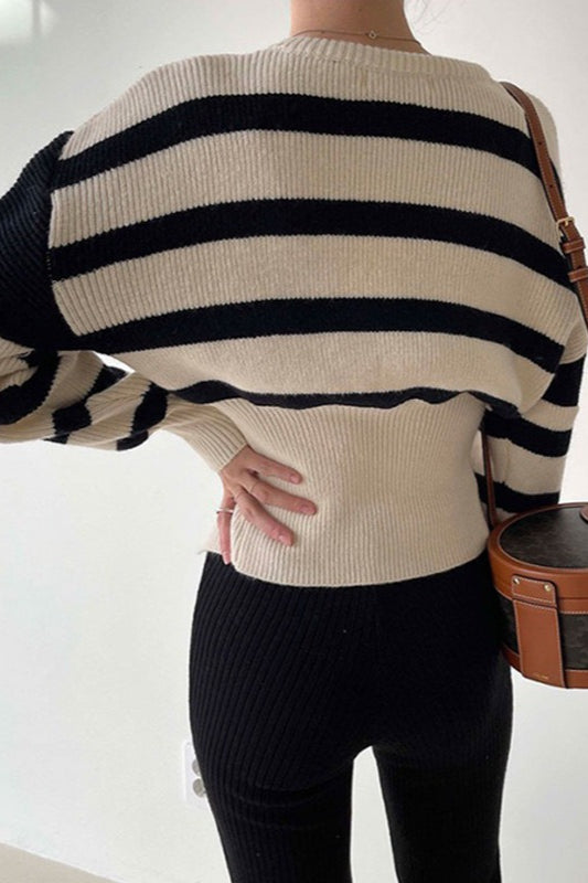 Cutout Waist Striped Sweater