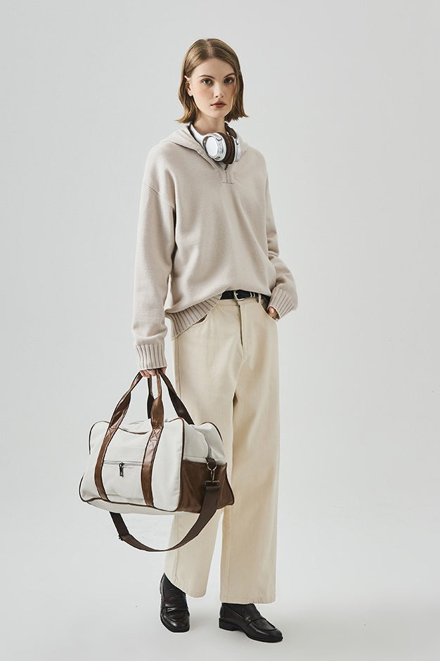 Slouchy V Neck Hooded Sweater