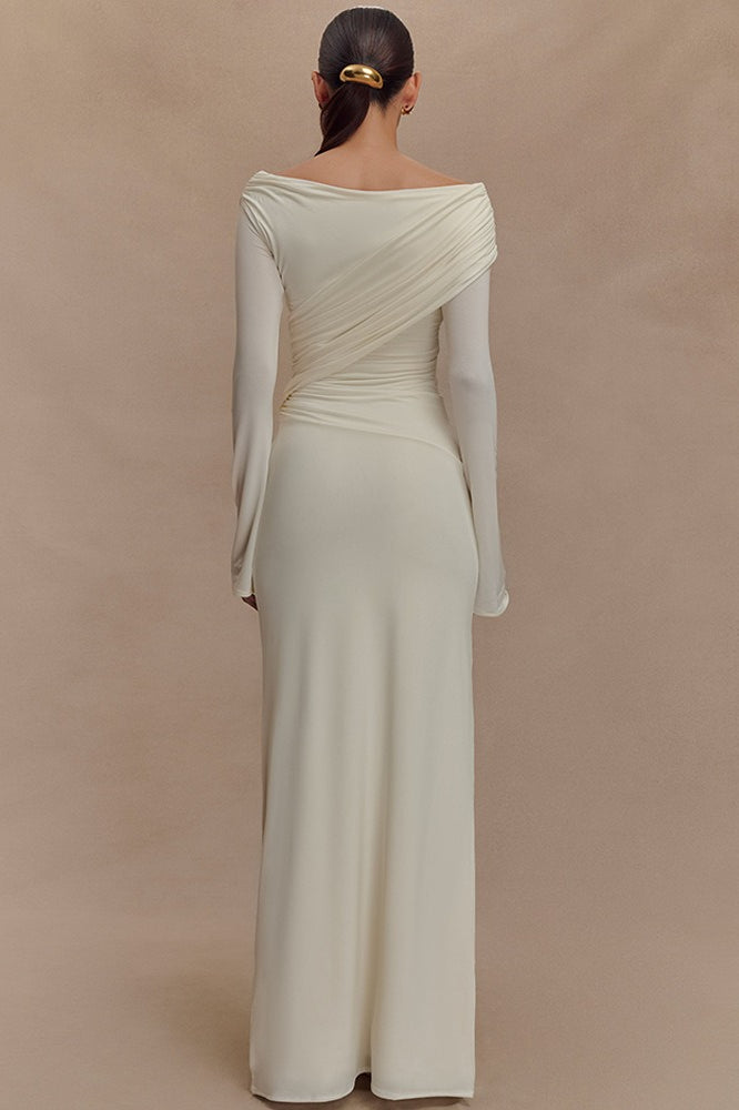 V-Neck Slim Ruched Maxi Dress